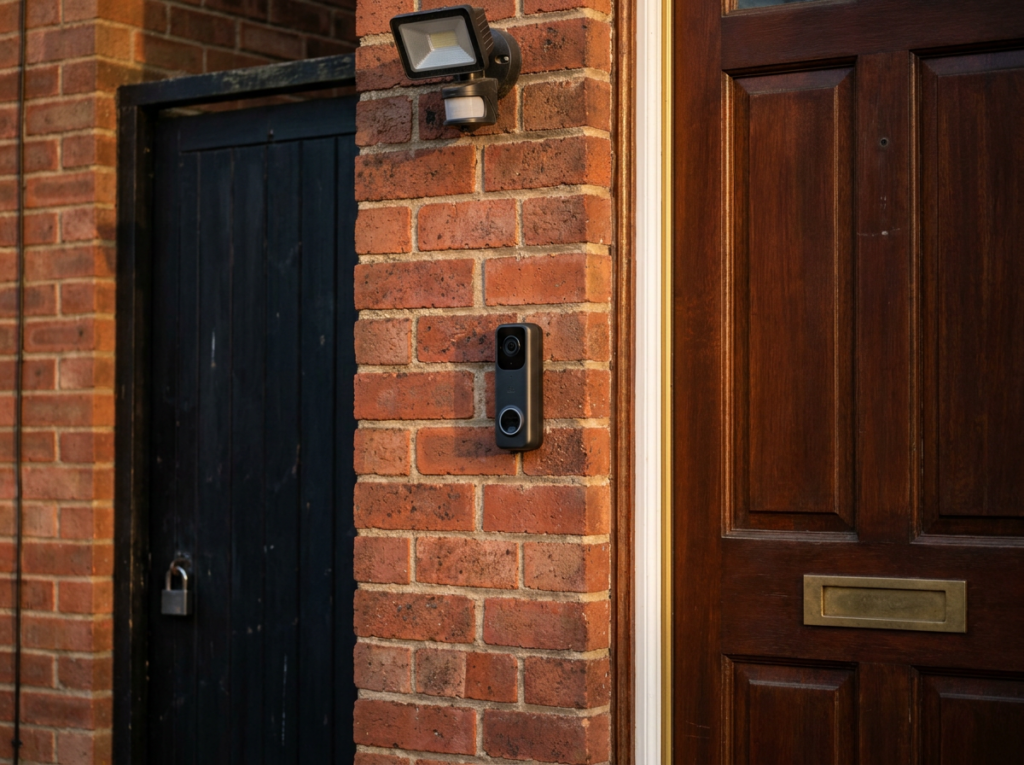 how to make your home a harder target — video doorbell alarm light padlocked gate UK