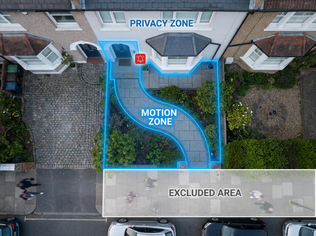 video doorbell motion zone setup for UK home
