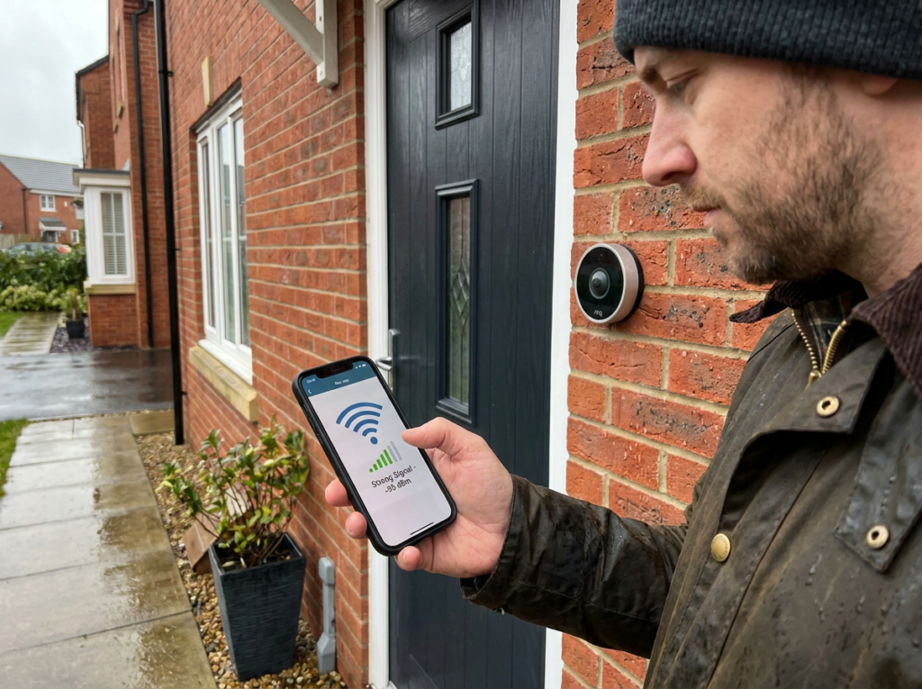 checking video doorbell wifi signal strength on smartphone UK front door