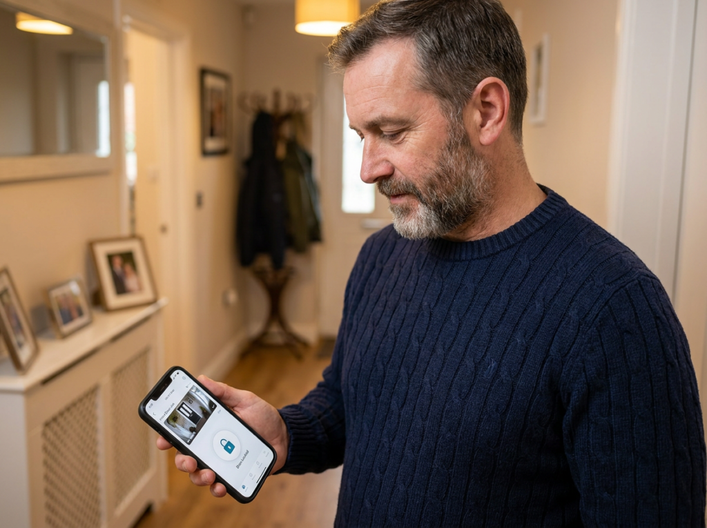 Video doorbell vs smart lock — unified app showing both devices on smartphone