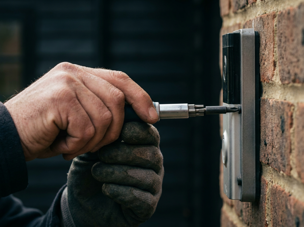 Video doorbell anti-tamper screw installation — theft prevention mounting