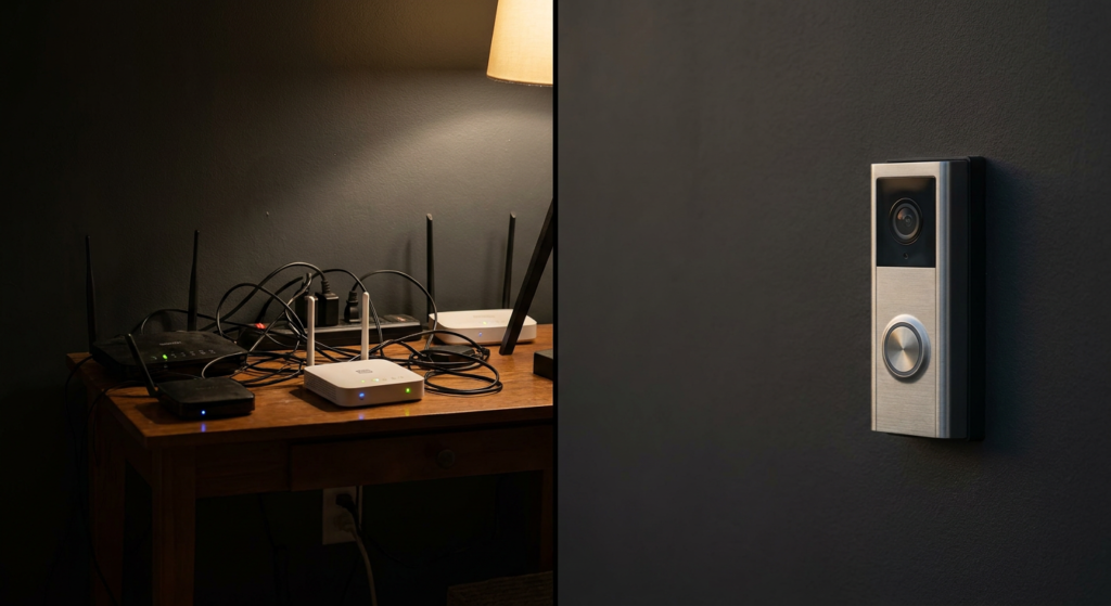 Video doorbell hub vs no hub setup comparison UK Video doorbell with hub vs without hub UK — simple self-contained setup comparison